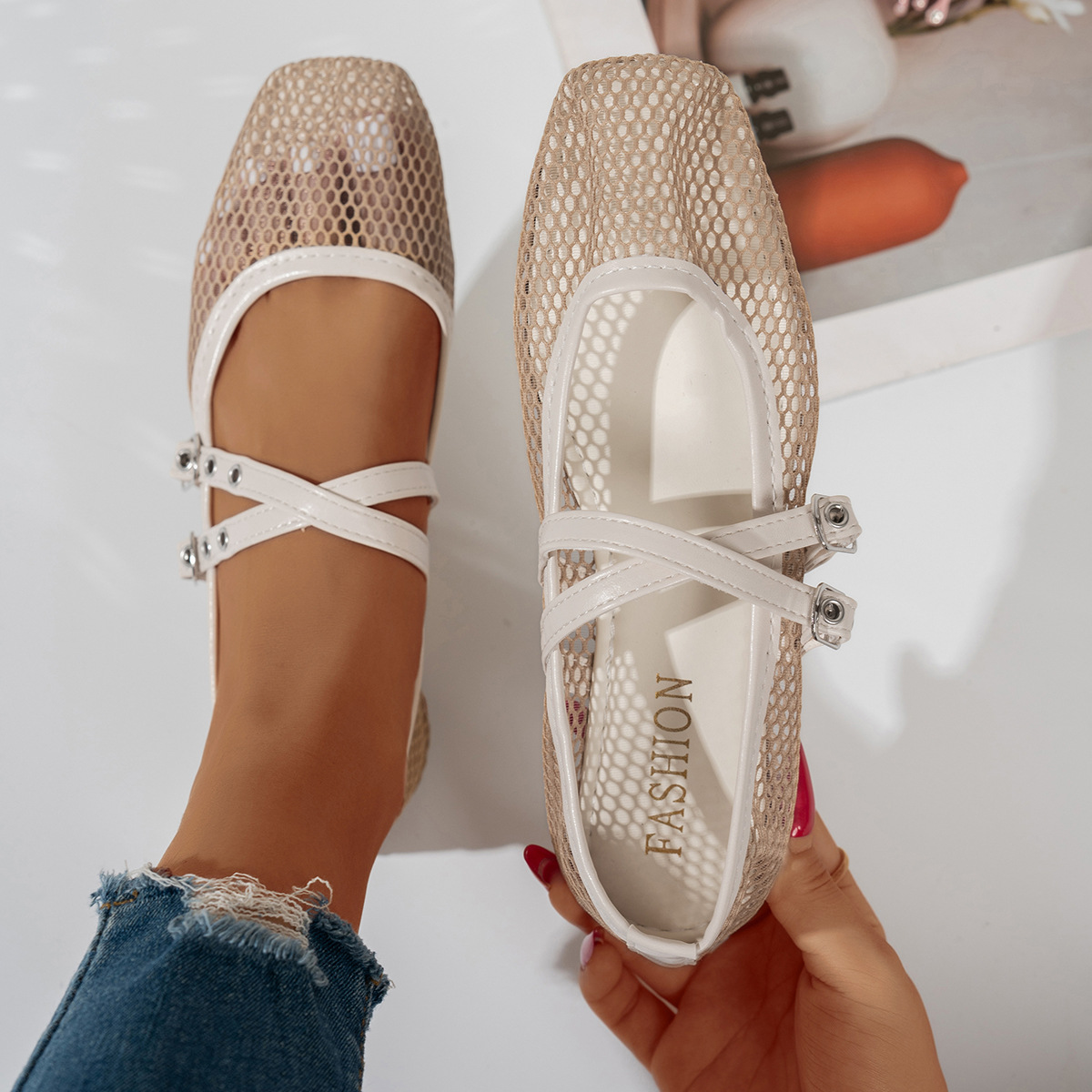 Women's Mesh Mary Jane Flats · YANYAN China shoe factory