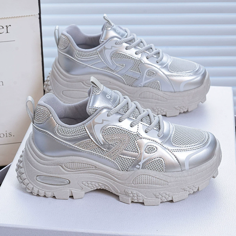Dad-Schuhe für Damen, Herbst Neu, atmungsaktiv, Mesh, Koreanisch, dicke Sohle, Höhenzunahme, Sport-Casual-Schuhe