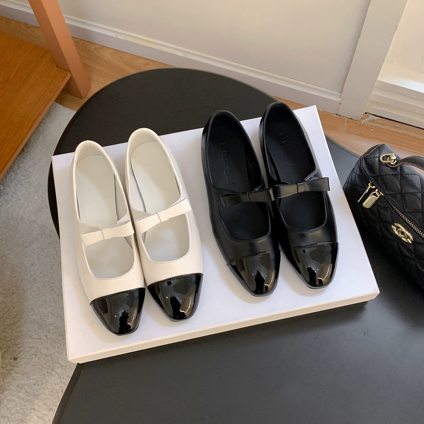 Women's Classic Color Block Chanel Style Bow Office Square Toe Mary Jane Flats Fall