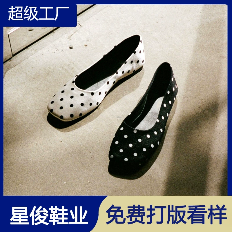 Damen Vintage French Schwarz Weiß Polka Dot Ballerinas 2026 Frühling Büro Schuhe · MOHE China shoe factory