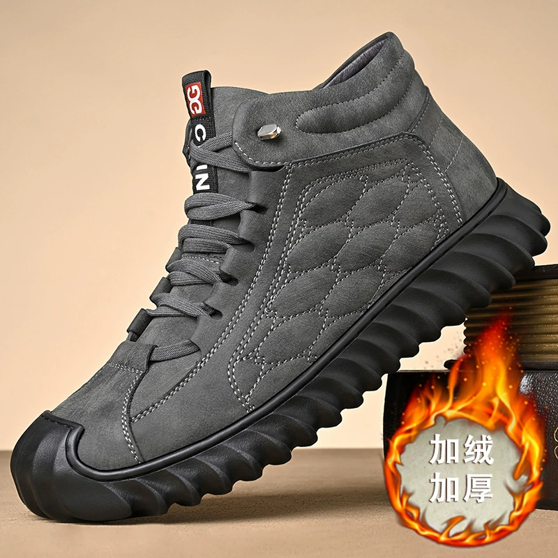 Men's Winter Fleece Lined High Top Leather Snow Boots, Warm Anti-Cold Casual Shoes