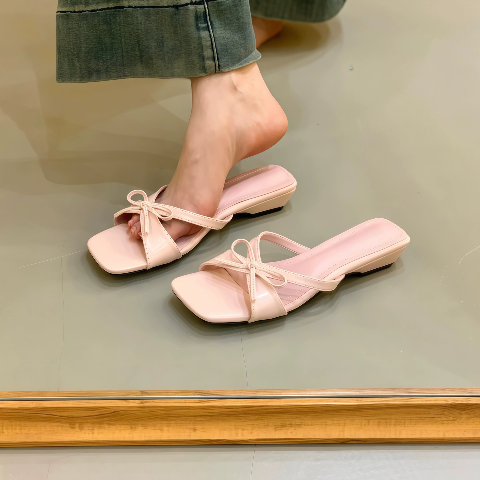 Chuyuji Women's Pink Bow French Flat Sandals, Fairy Style, Summer 2026
