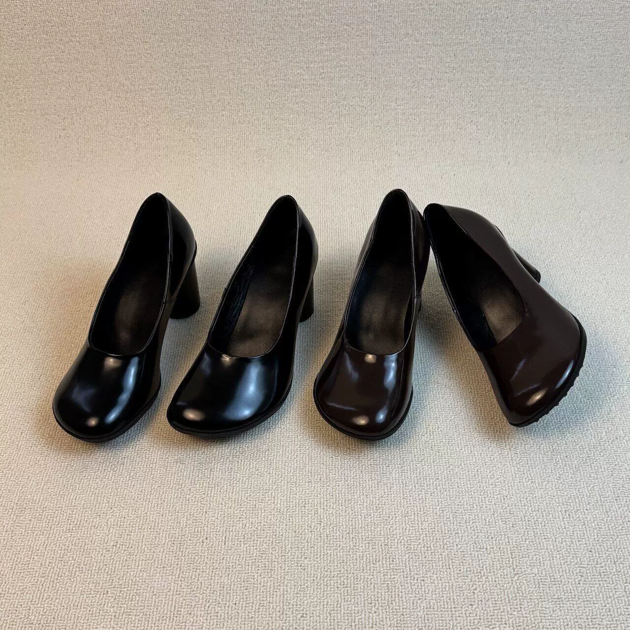 Bombas francesas de punta redonda charol 7cm para mujer, tacón grueso slip-on para primavera 2026