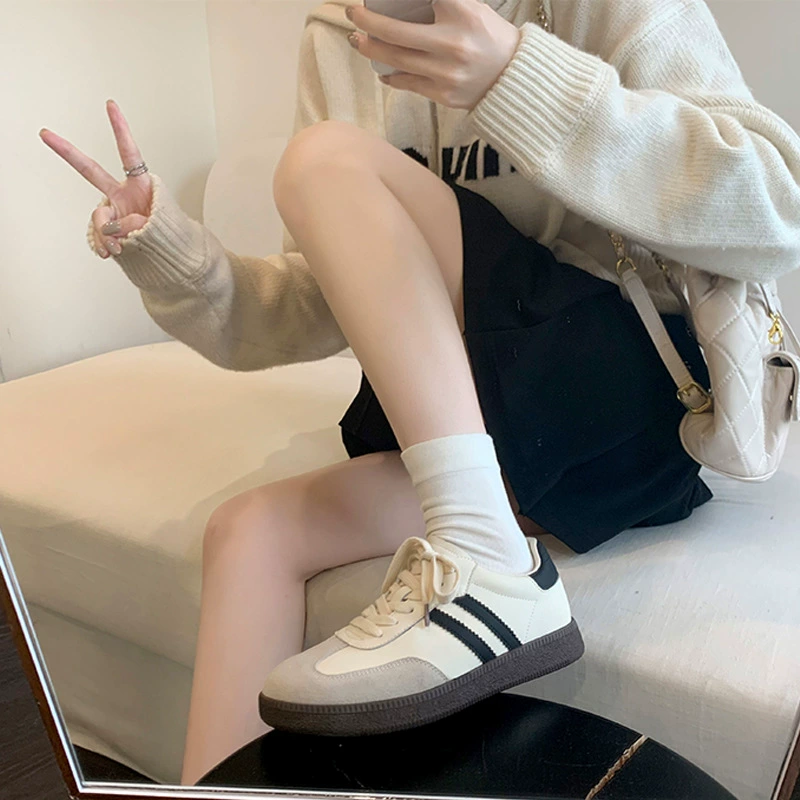 Nouvelles sneakers vintage bout rond, bloc de couleur, semelle épaisse, décontractées, chaussures allemandes femme automne hiver