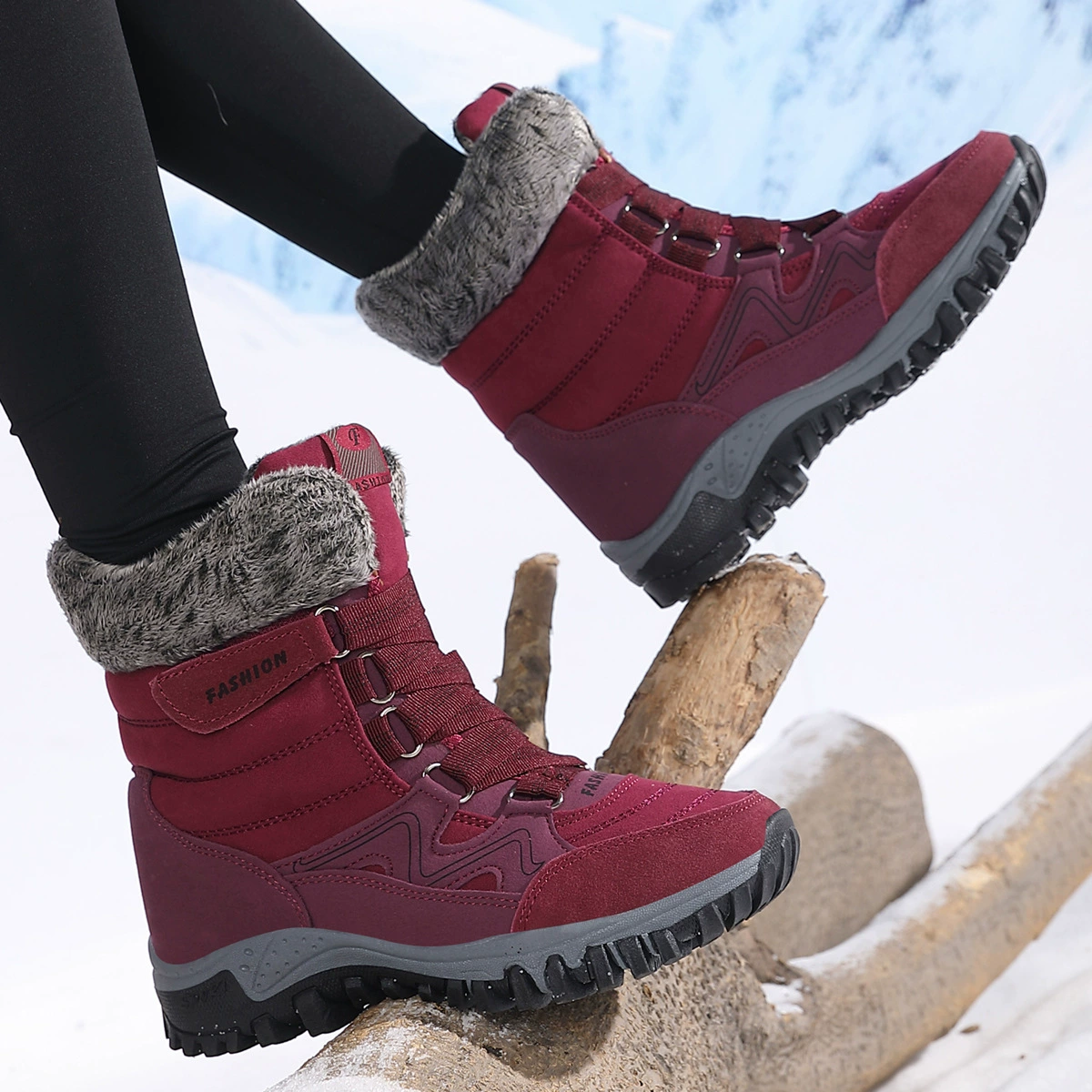Winter Schneestiefel mit Fleece-Futter, wasserdichte rutschfeste Baumwollschuhe für ältere Damen große Größe
