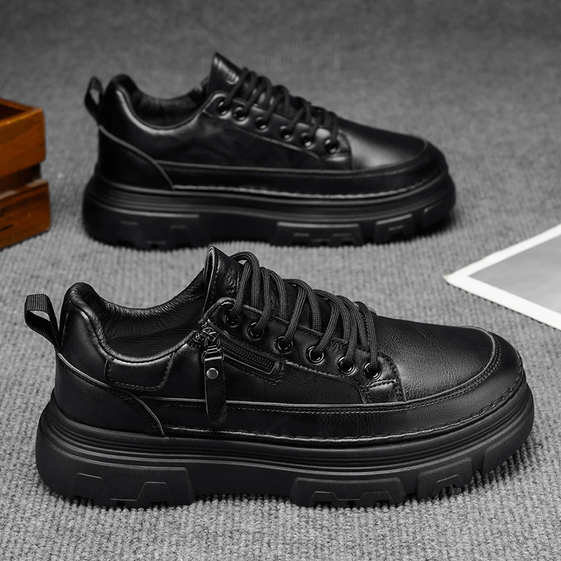 Men's Winter Casual Skate Shoes Waterproof Anti-Slip Black Leather Work Fashion Shoes