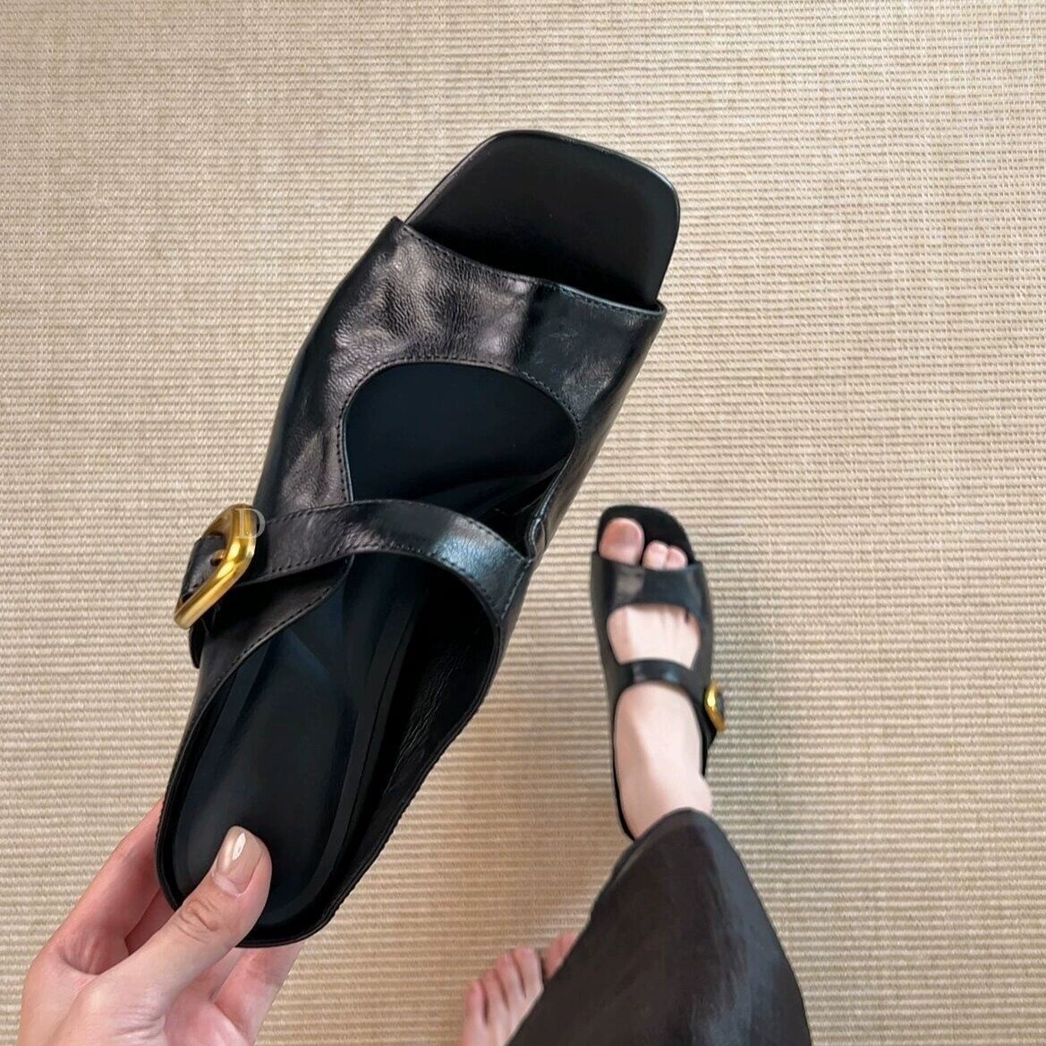 Französische Metallschnalle Slide Sandalen für Damen Sommer Anti-Rutsch Lässig Slides