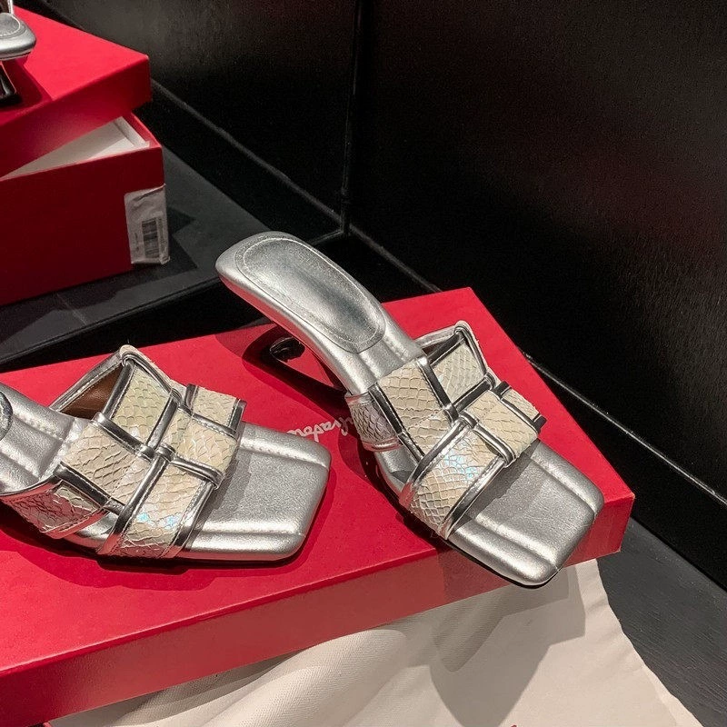 Damen einzigartig gewebt offene Zehen Riemen Silber hoher Absatz Sandalen Französisch Sommer