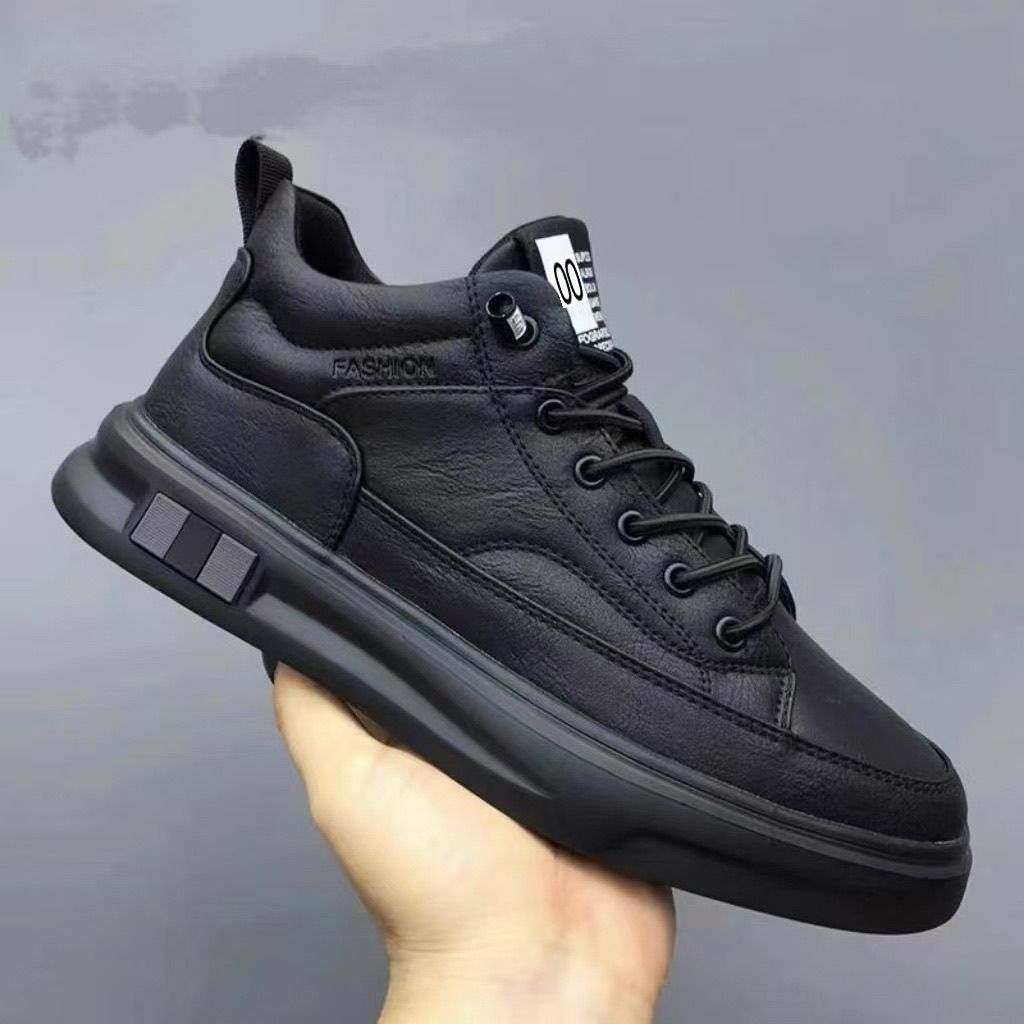Men's Mid Top Black Leather Skate Shoes · YANYAN China shoe factory