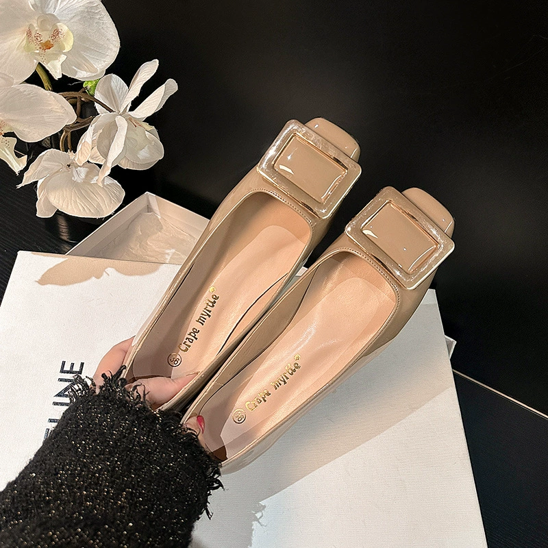 Neue frühlingshafte elegante eckige Zehenpartie, Schnallen-Flats für Damen, Büro-schlankmachende Schuhe