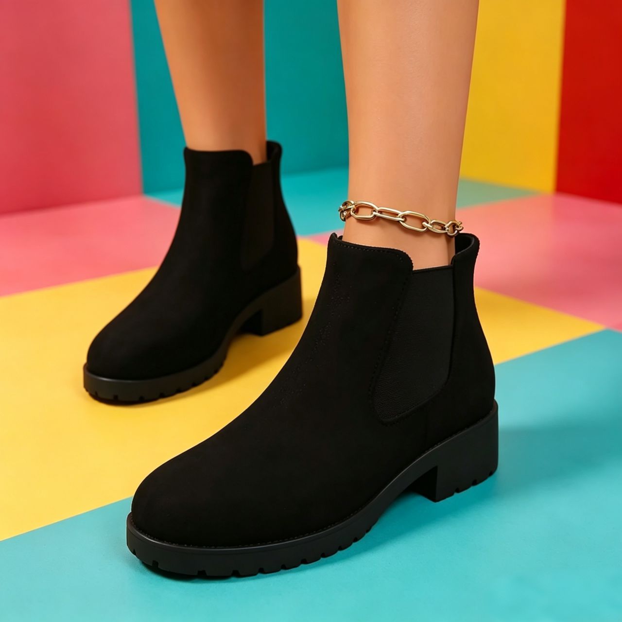 Women's Chunky Heel Ankle Boots Round Toe Elastic · YANYAN China shoe factory