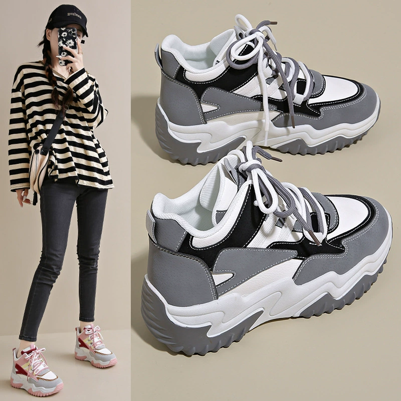 Damen Herbst High-Top atmungsaktive Dad Shoes, Korean Style lässige Sneaker mit dicker Sohle