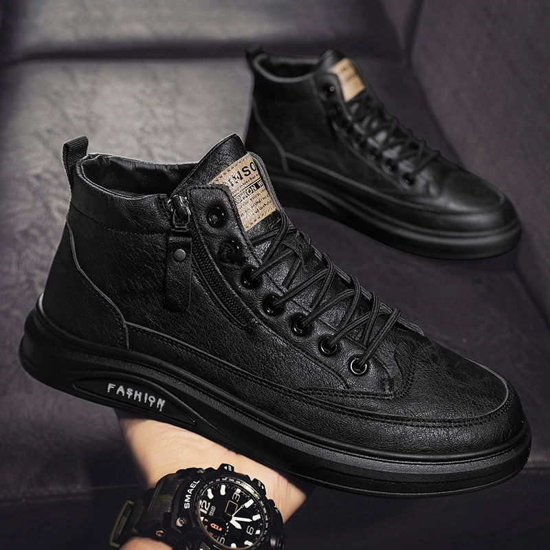 Herren-Winter-Casual-Lederschuhe High-Top schwarz Martin-Stiefel langlebig · MOHE China shoe factory