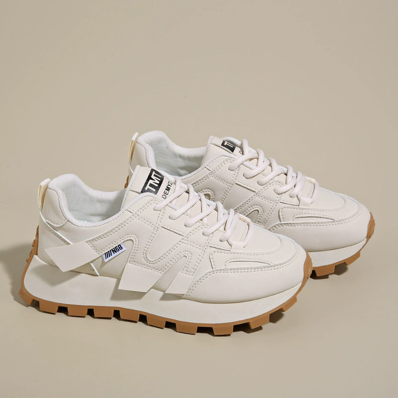 2025 Primavera Zapatillas Blancas Transpirables para Mujer Estilo Coreano Suela Gruesa Running Zapatillas Dad