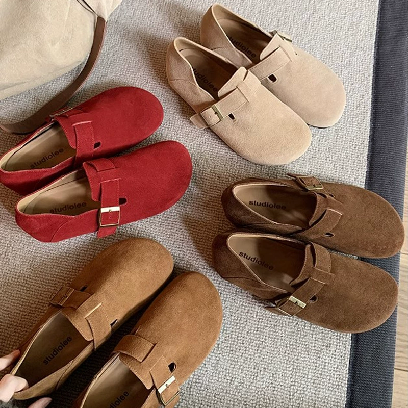 Neue Herbst Winter Echtes Leder Schlupf Schnalle Birkenstock Schuhe für Damen
