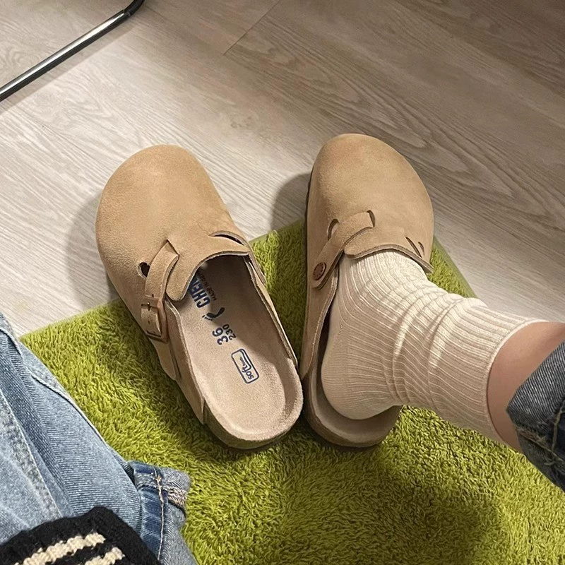 Mules ouvertes femme, nouvelles automne-hiver, vachette vintage, cuir véritable, sabots décontractés