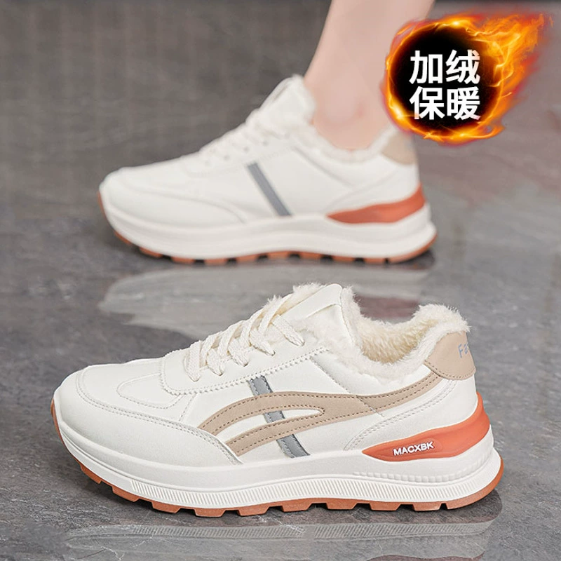 Chaussures de sport femme hiver doublées polaire blanches coréennes chaudes épaisses coton décontractées