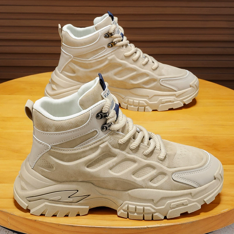 Men's Winter Work Shoes Anti-Slip Hiking Martin Boots Thick Sole Dad Casual High Top