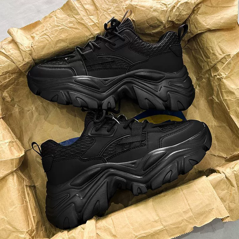 Sapatos de Pai Pretos Masculinos Inverno Mesh Respiráveis Moda Casuais Esportivos Sola Grossa Elevação · MOHE China shoe factory