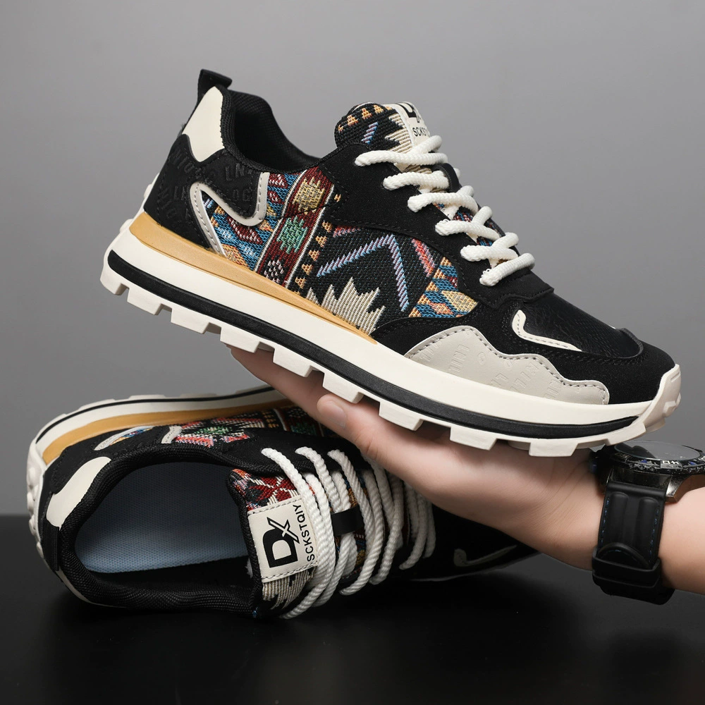 Men's Fashion Embroidered Casual Sneakers, Thick Sole Heightening All Seasons 2024