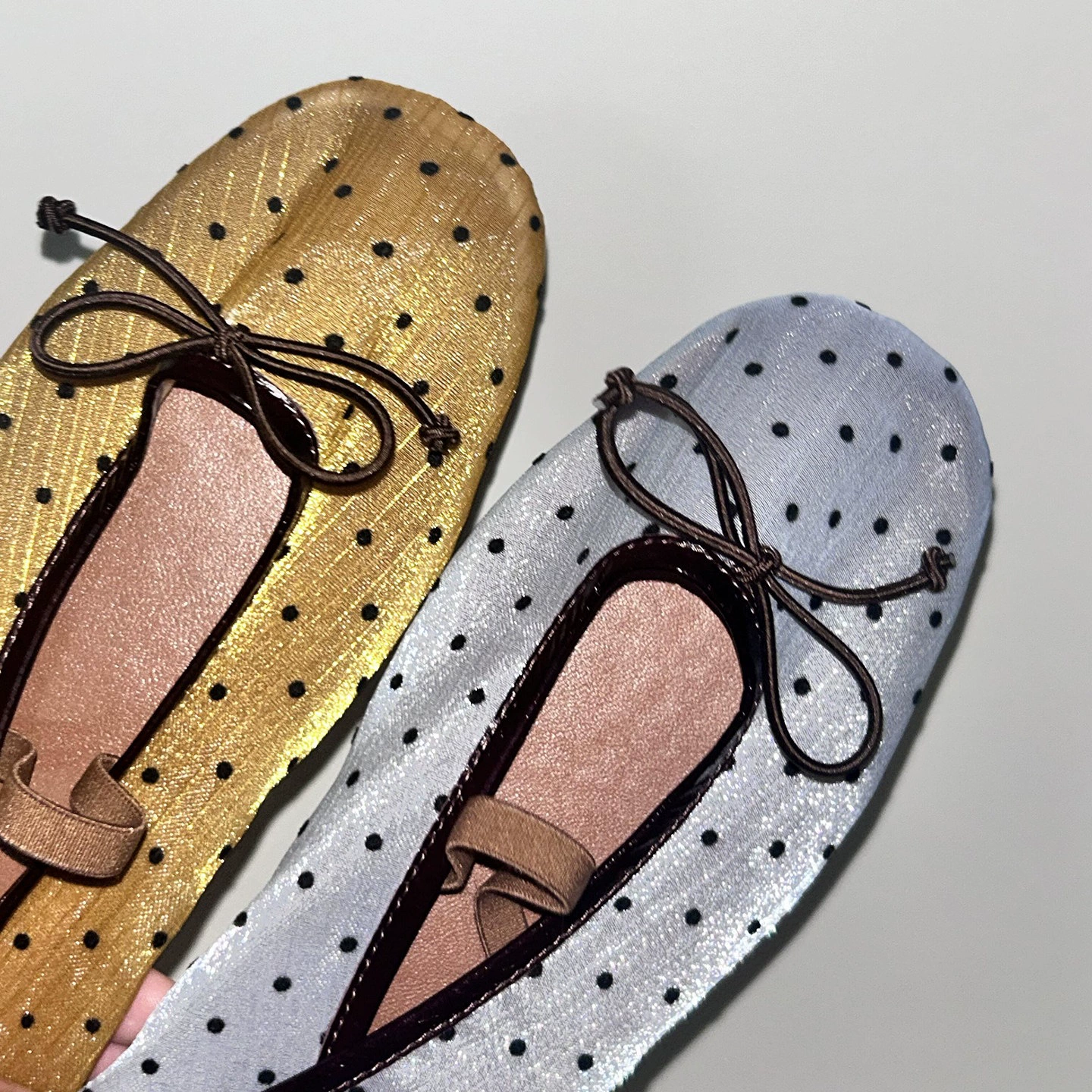 Chuyuji chaussures Mary Jane rétro mesh à pois, ballerines plates bout rond femme