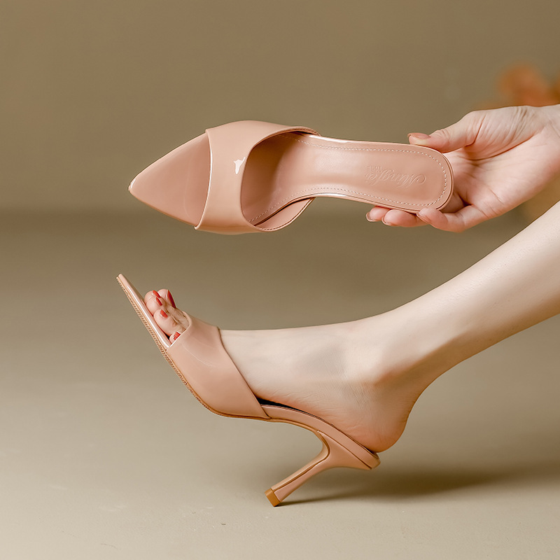 Women's Patent Pointed Toe High Heel Slides · YANYAN China shoe factory
