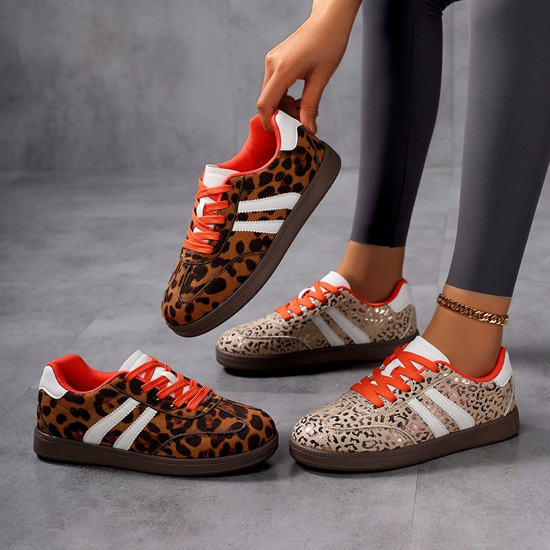 Cross-border Women's German Trainer Shoes, Leopard Print Color Casual Flat Board Shoes Large Size