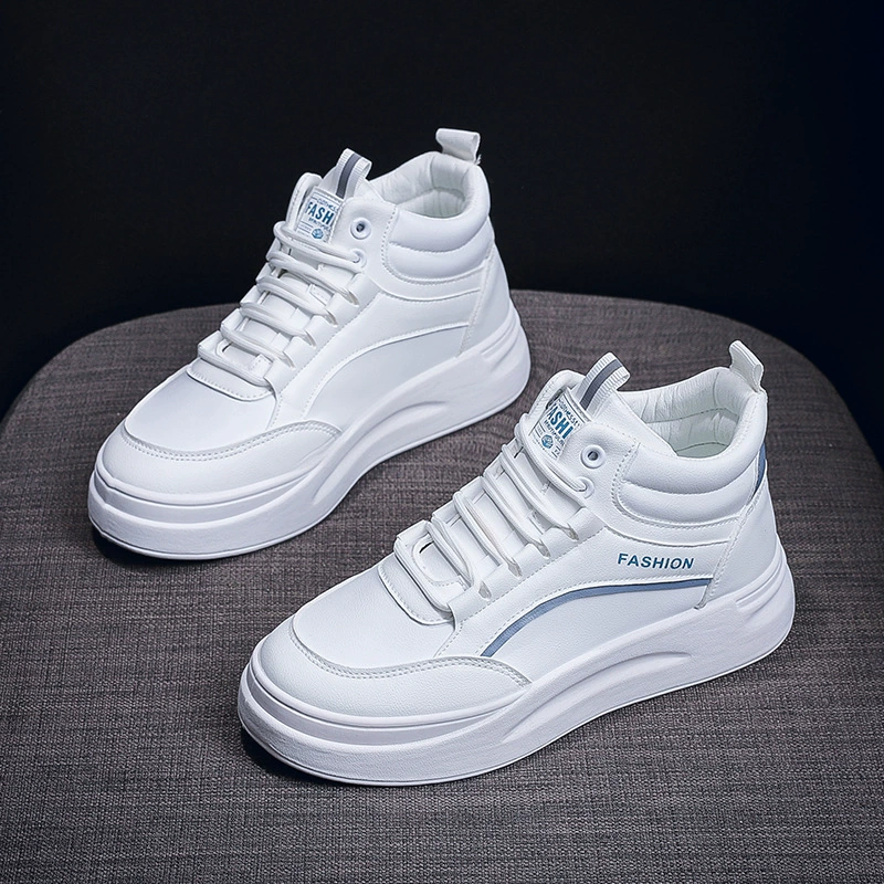 Chaussures de sport blanches montantes femme 2024 automne style coréen, semelle épaisse, décontractées SH888