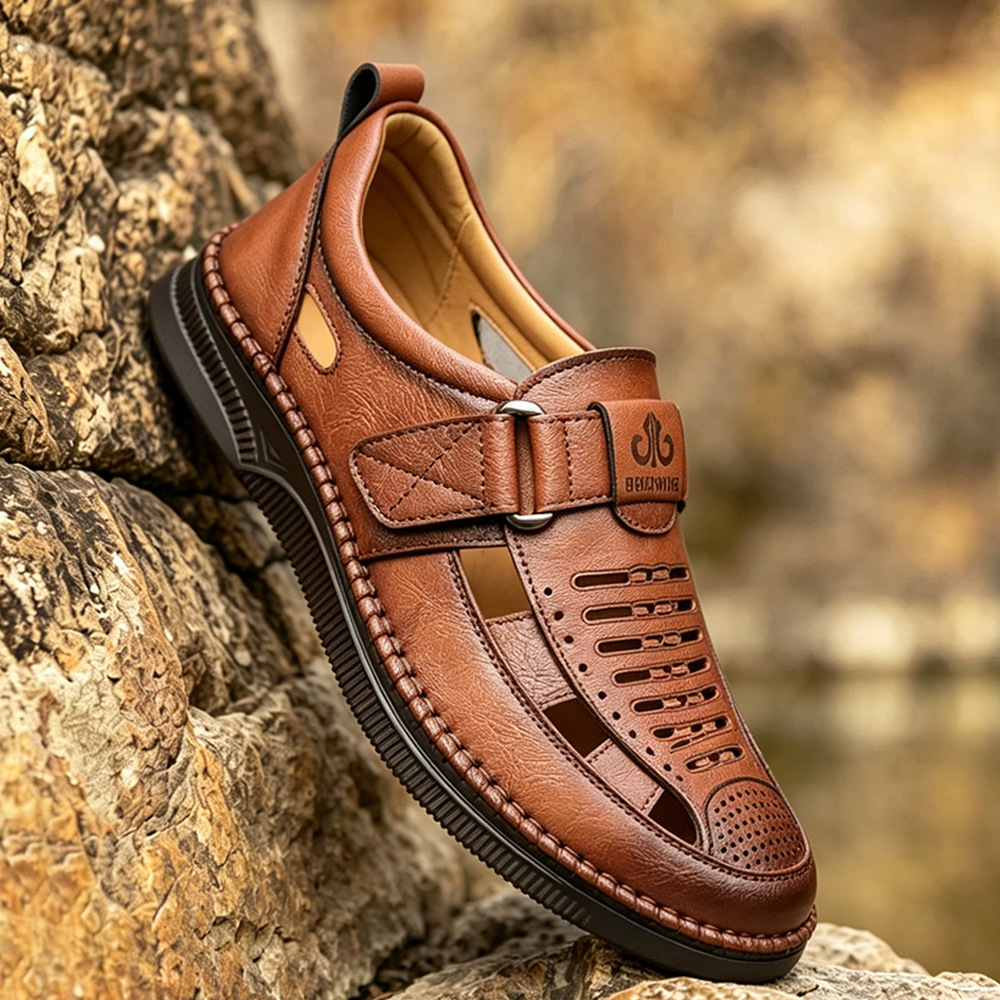 Men's Leather Hollow-Out Sandals · YANYAN China shoe factory