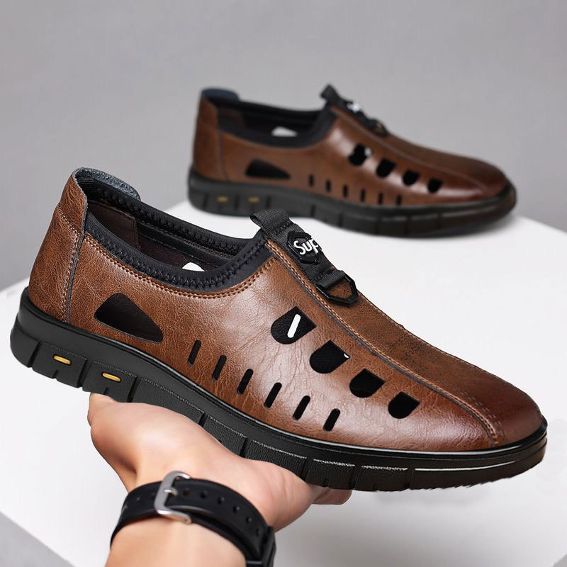 Men's Leather Hollow Out Sandals Breathable Casual · YANYAN China shoe factory
