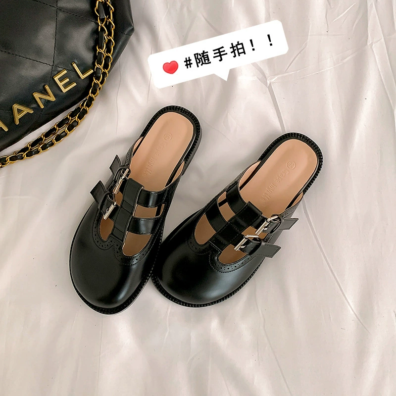Mules femme double boucle, bout rond, semelle épaisse, été