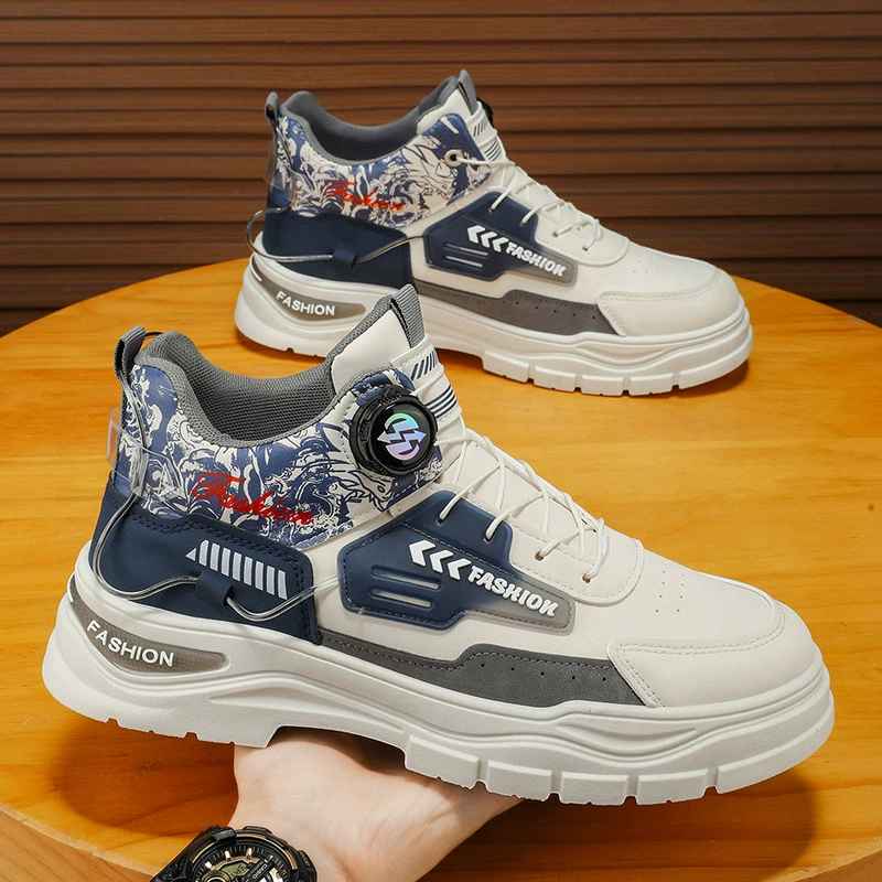 Men's Fall Rotating Buckle High Top Slip Resistant Martin Boots Casual Fashion Chunky Sport Board Shoes