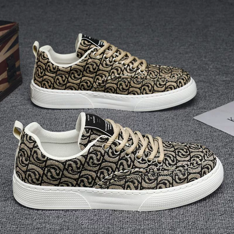 Sapatilhas de Lona Cano Baixo Masculino Inverno 2026, Sneakers Casuais Chunky Estampados, Trendy