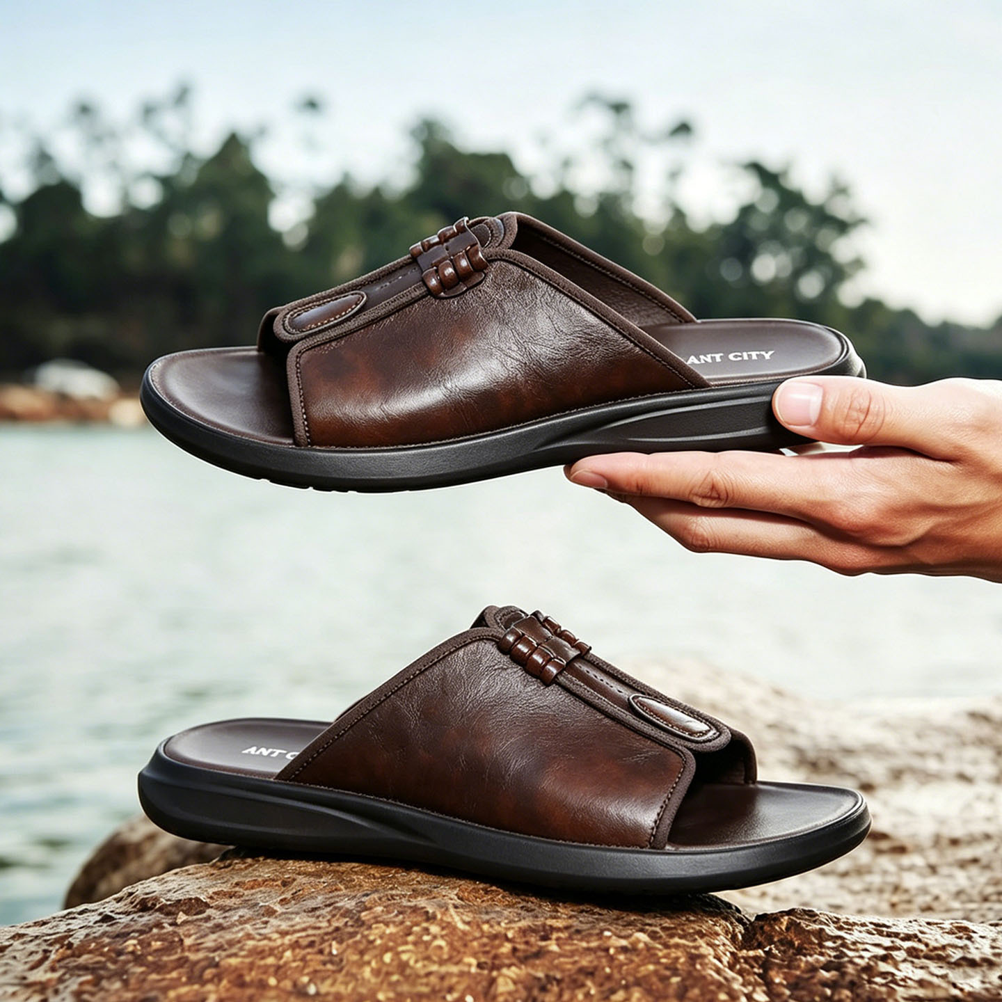 Men's Leather Slide Sandals · YANYAN China shoe factory