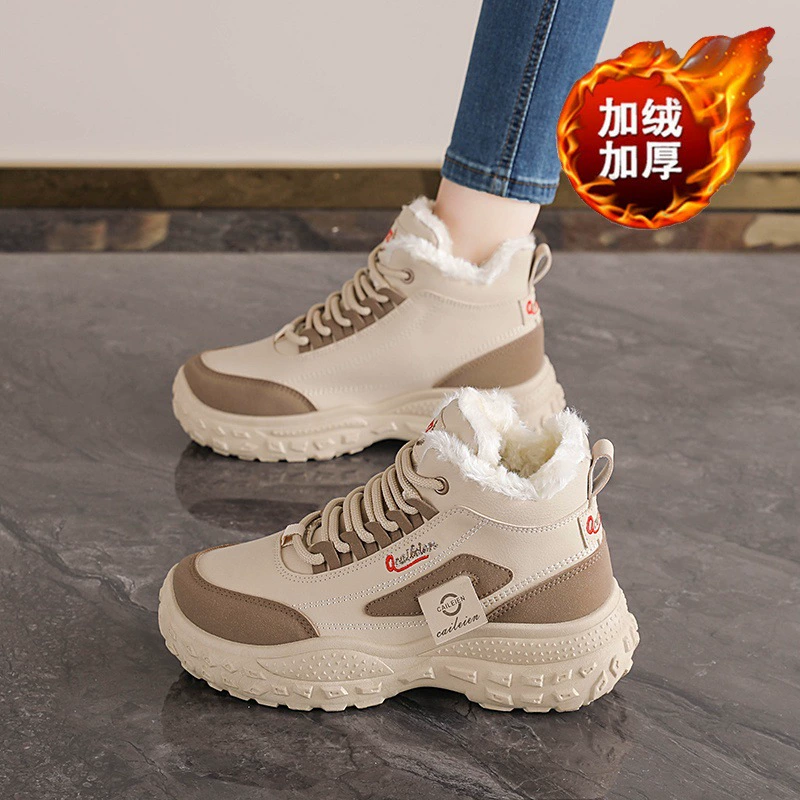 Fur-Lined High-Top Dad Sneakers for Women 2025 Winter, Thick Warm Cotton, Platform Casual Shoes