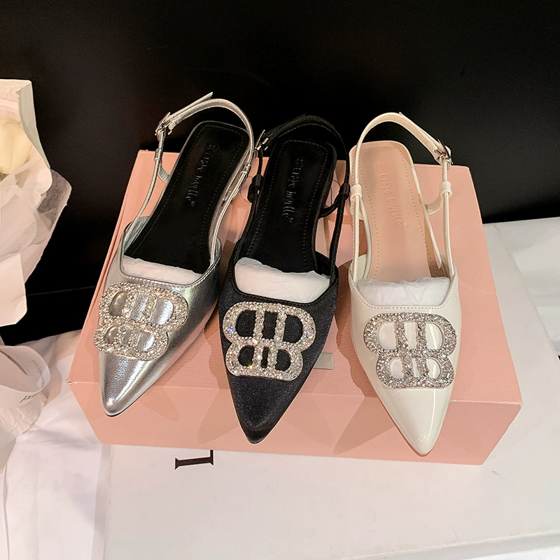 Damen spitze Zehen High Heels mit Strasssteinen, dünnem Absatz, Knöchelriemen, Sommer