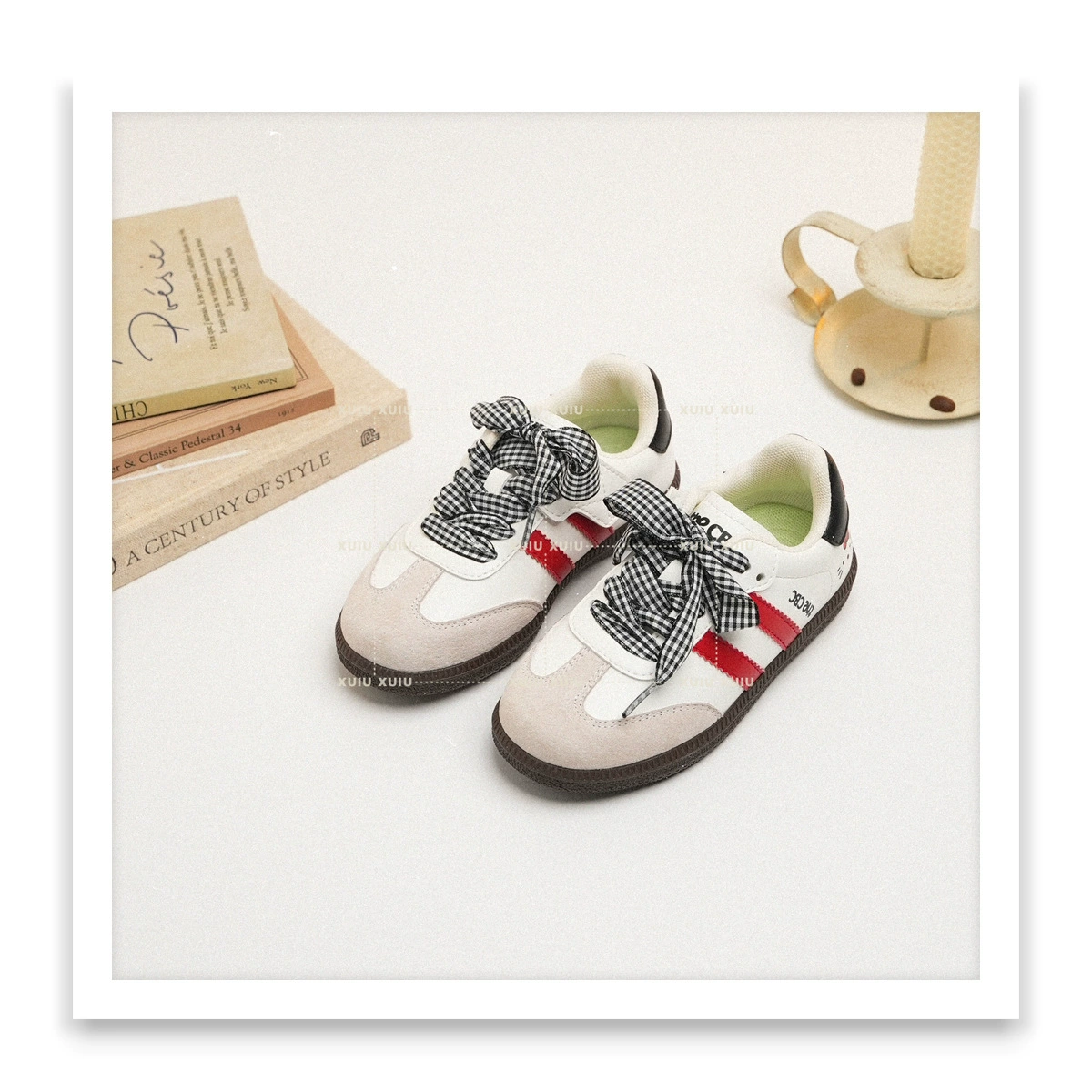 XSHX Cat Derby Retro Sweet Kids Sneakers with Hook and Loop for Girls Spring Autumn