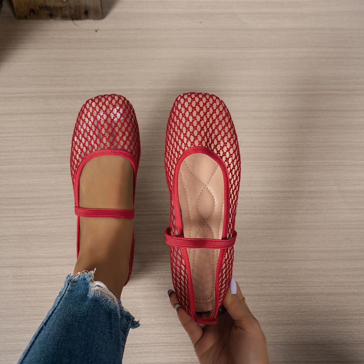 Women's Cutout Mesh Mary Jane Flats · YANYAN China shoe factory