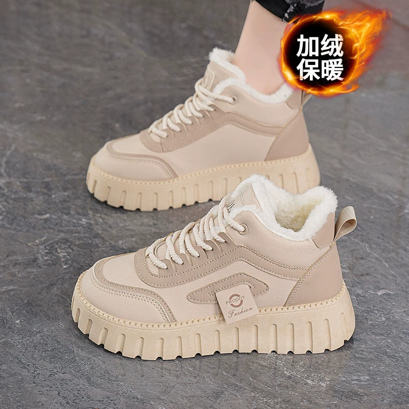 Winterliche Fleece-gefütterte High-Top-Schuhe für Damen, Koreanisch, dicke, warme Baumwoll-Kurzstiefel, Freizeitschuhe