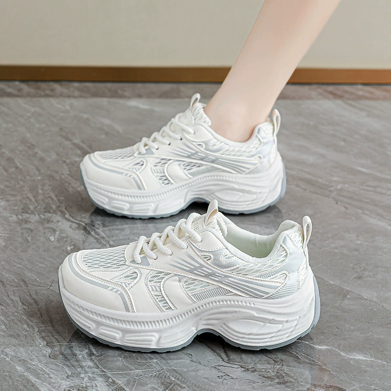 Tênis Chunky Feminino 2026 Verão Mesh Respirável Sola Macia Aumento Altura Casual · MOHE China shoe factory