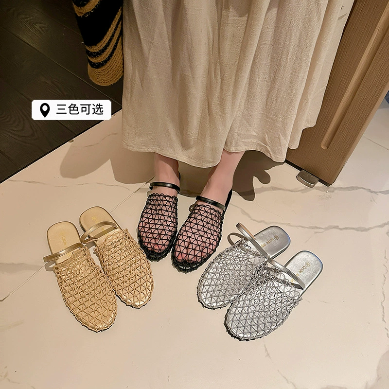 Damen ausgeschnittene flache Sandalen mit Knöchelriemen, einzigartiges Design, Sommer