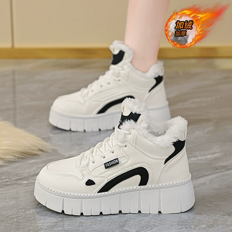Damen High-Top weiße Schuhe Winter 2025, Fleece-gefütterte Korean Style lässige Sneaker SH327 · MOHE China shoe factory