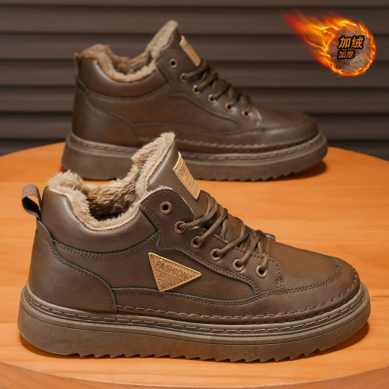 Men's Warm Lined Shoes 2026 New Autumn Winter High Top Leather Casual Thick Cotton Martin Boots