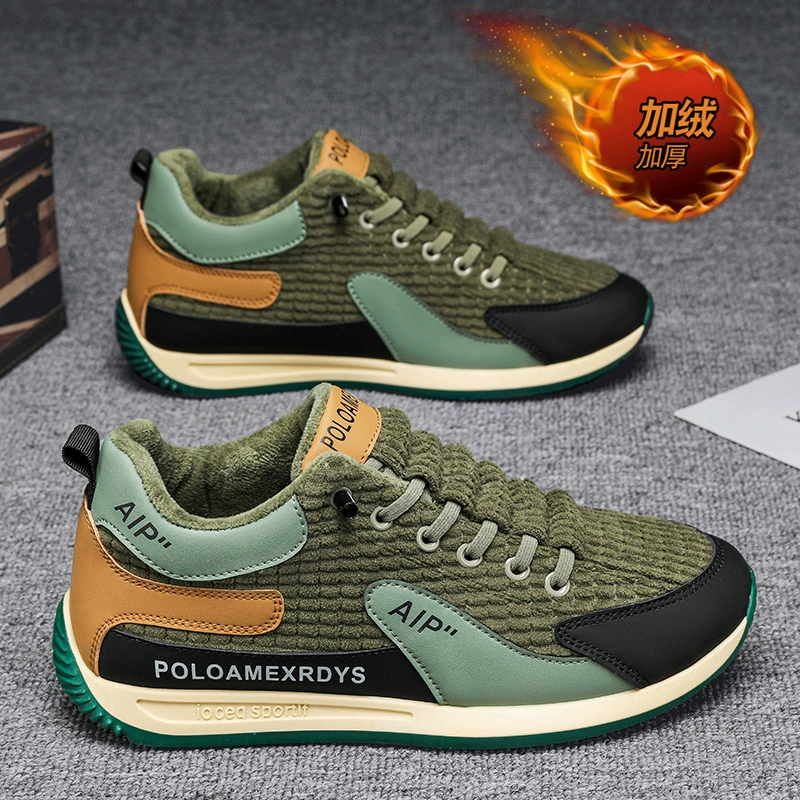 Winter Fleece Lined Slip-on Casual Shoes for Men Corduroy Thick Sole Warm Sneakers