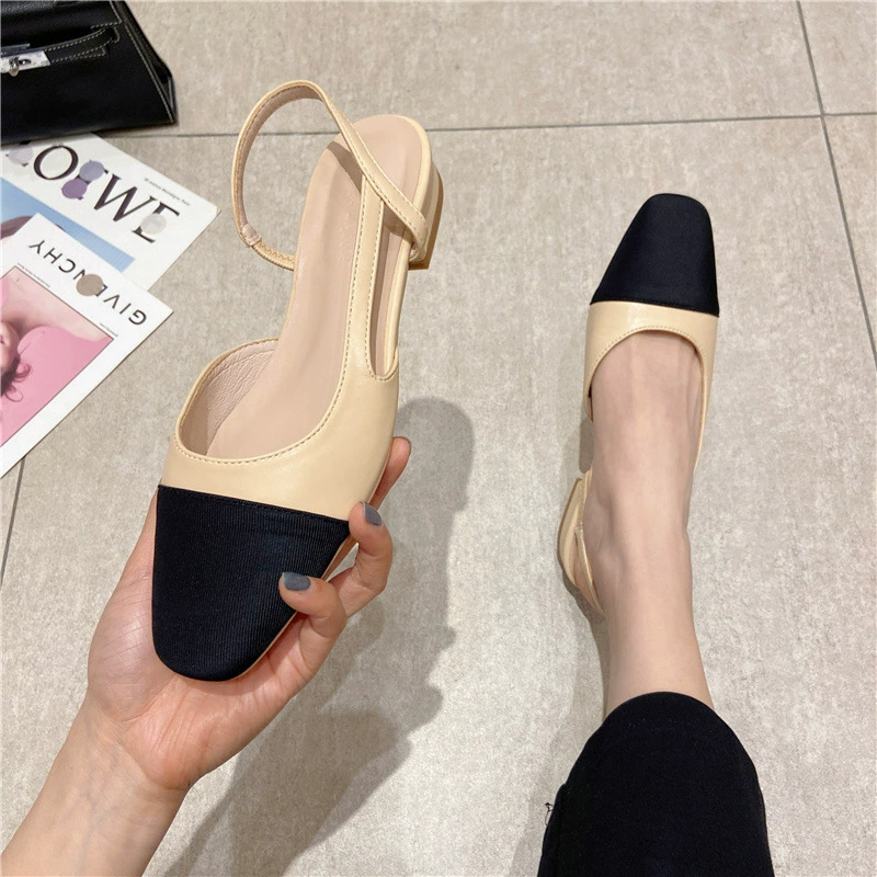 Flache klobige Absatz Sandalen für Damen 2023 Neu Sommer, bequem Slip-On geschlossene Zehe