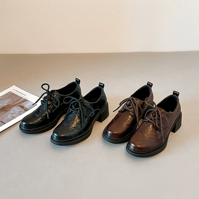 Retro Dicksohle Blockabsatz Schnürsenkel Loafer Damen 2026 Winter Weich
