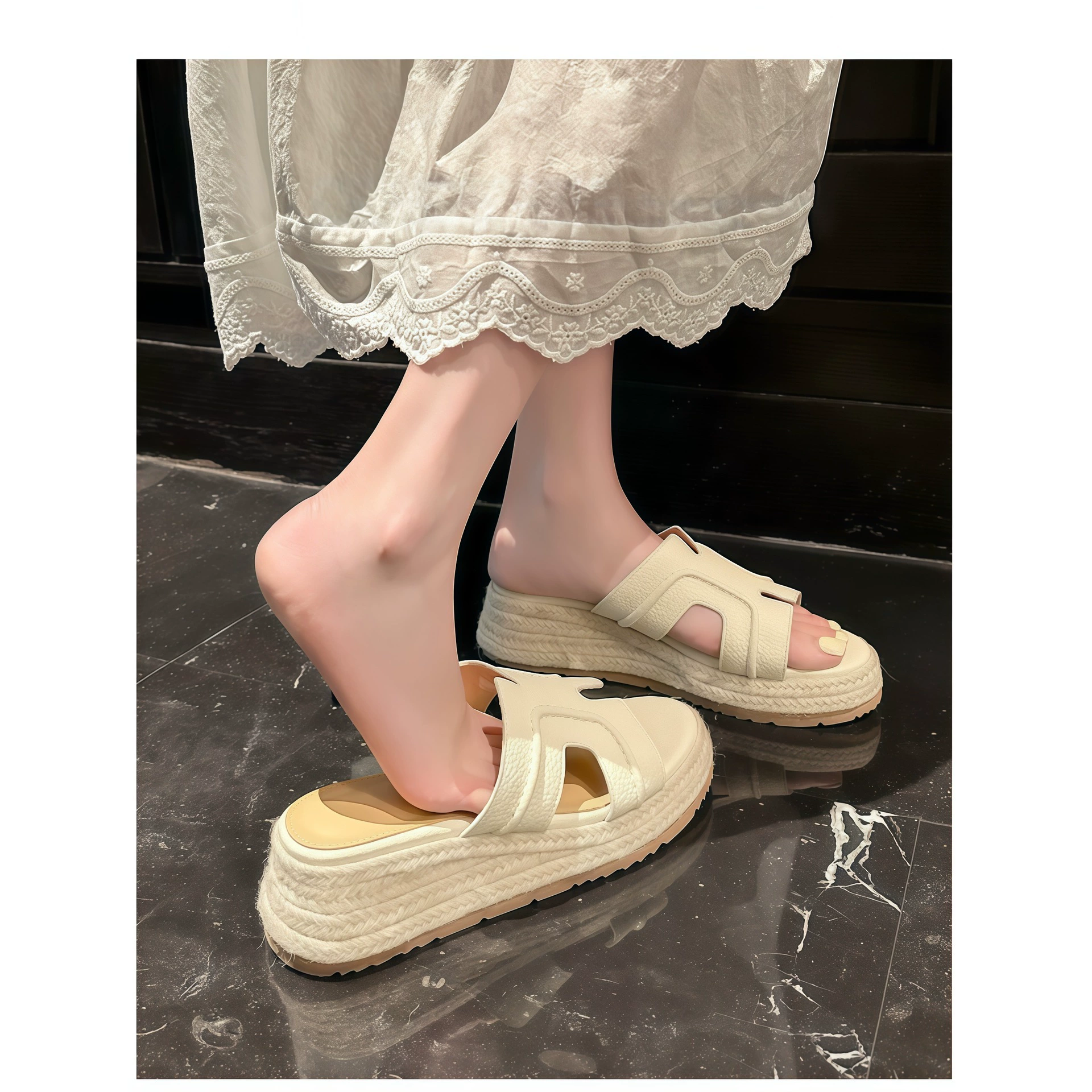 Women's Strappy Wedge Sandals Summer, Straw Platform High Heel Beach Shoes