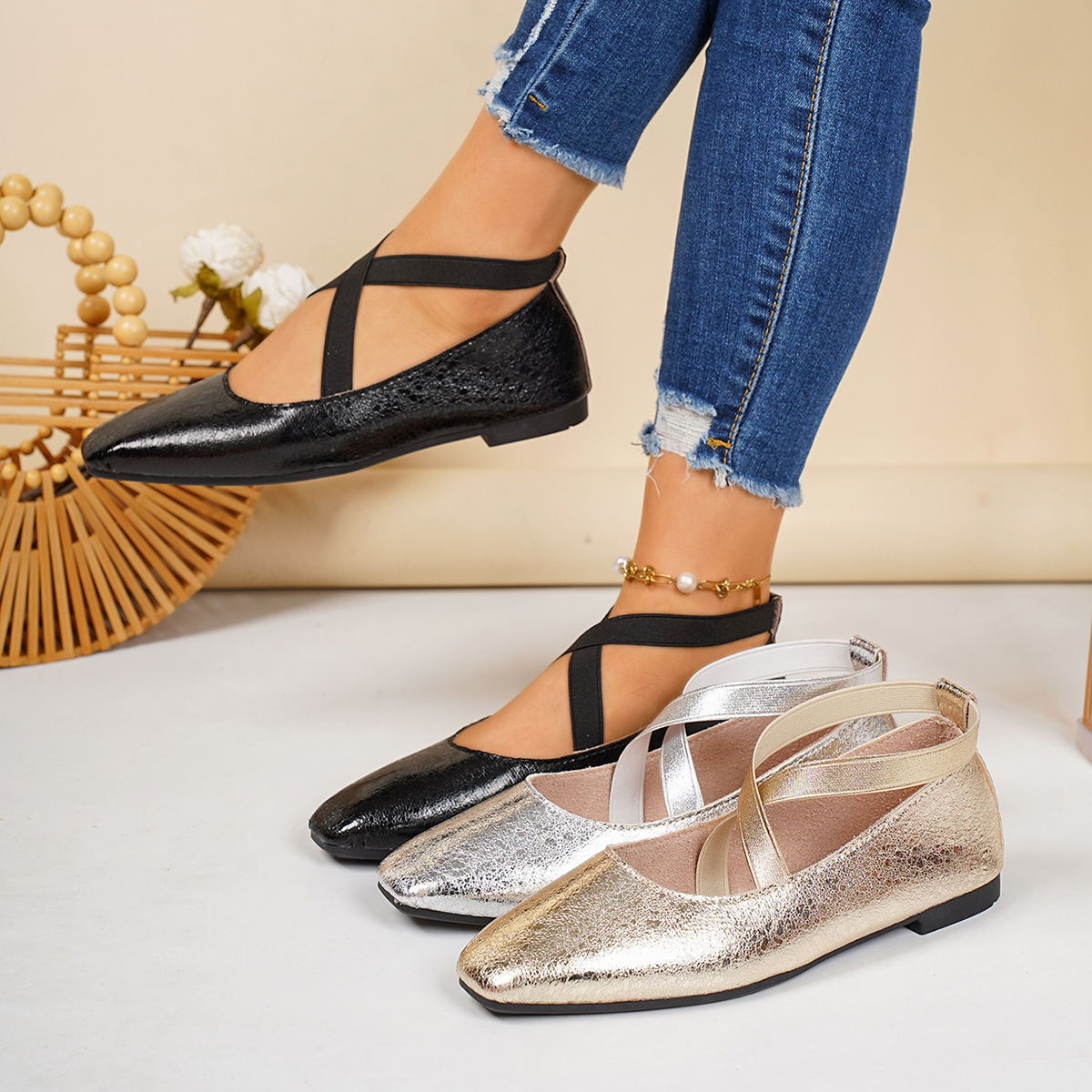 Women's Ballet Flats Cross Strap Soft Sole · YANYAN China shoe factory