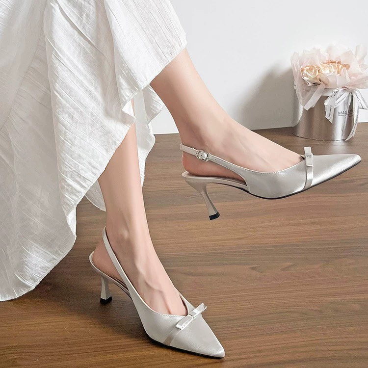 Sandales femme à bout pointu talon aiguille bride cheville dos ouvert été