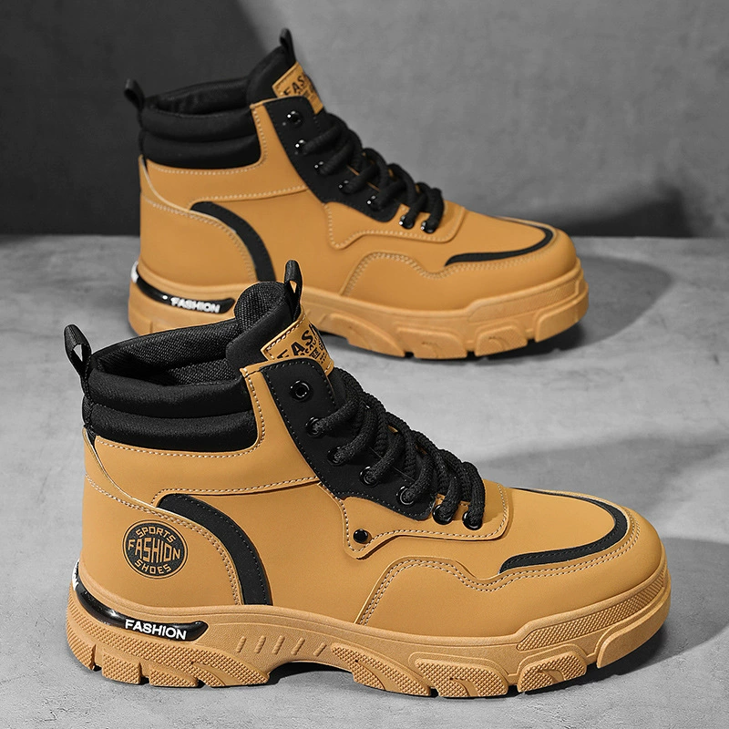 High Top Martin Boots Men's Spring New Breathable Work Shoes Casual British Thick Sole Yellow Boots